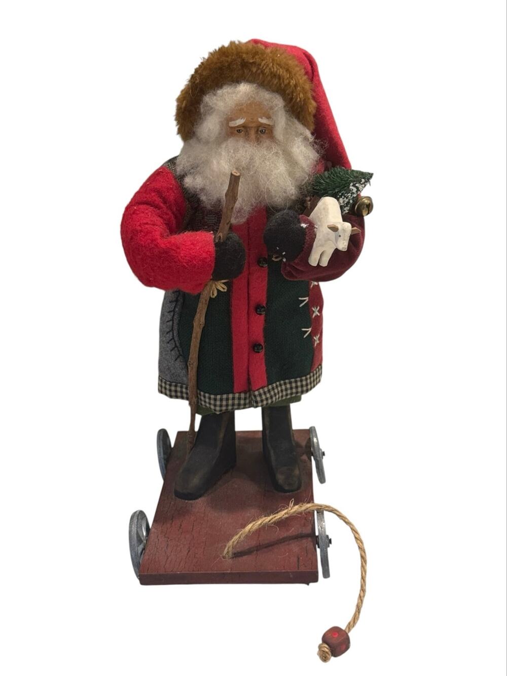 Primitive Christmas Folk Art Old World Santa on Cart